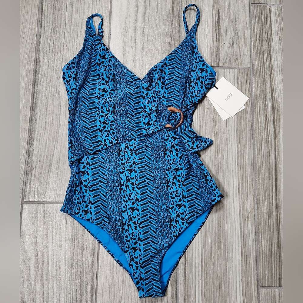 ONIA Lila Animal Print Faux Wrap One Piece